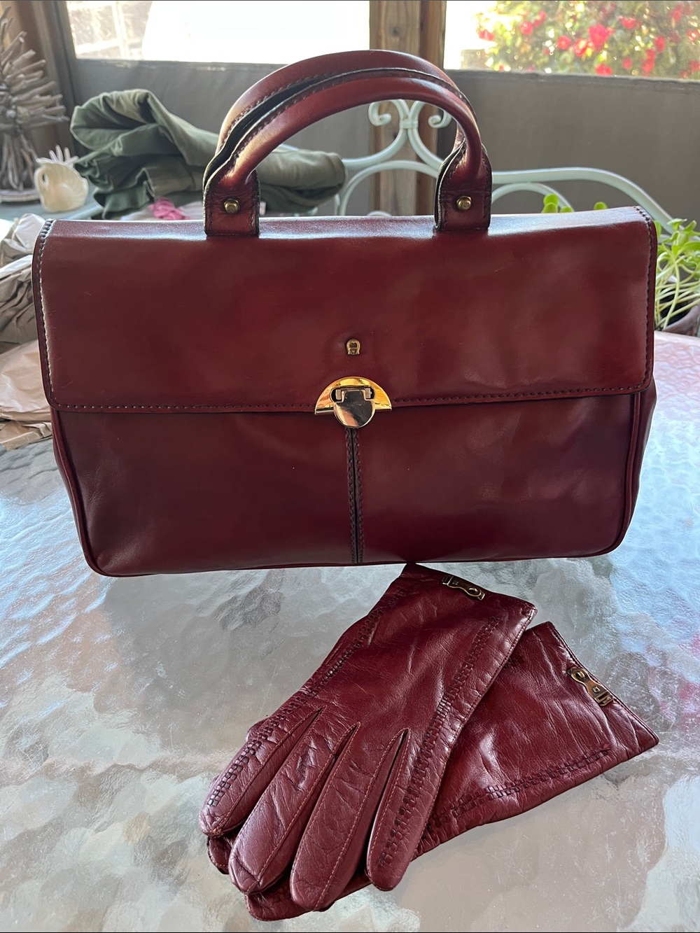 Etienne Aigner Top-Handle Briefcase Bag in Dark Burgundy - Picture 7 of 9